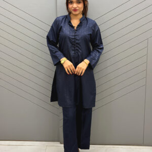 Calm Fit Dark Blue Co-Ord Set Cotton (2 Pcs Stitched)